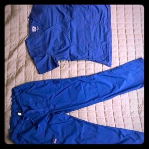 Women’s scrubs, cobalt blue. Pants med/tall, top/L